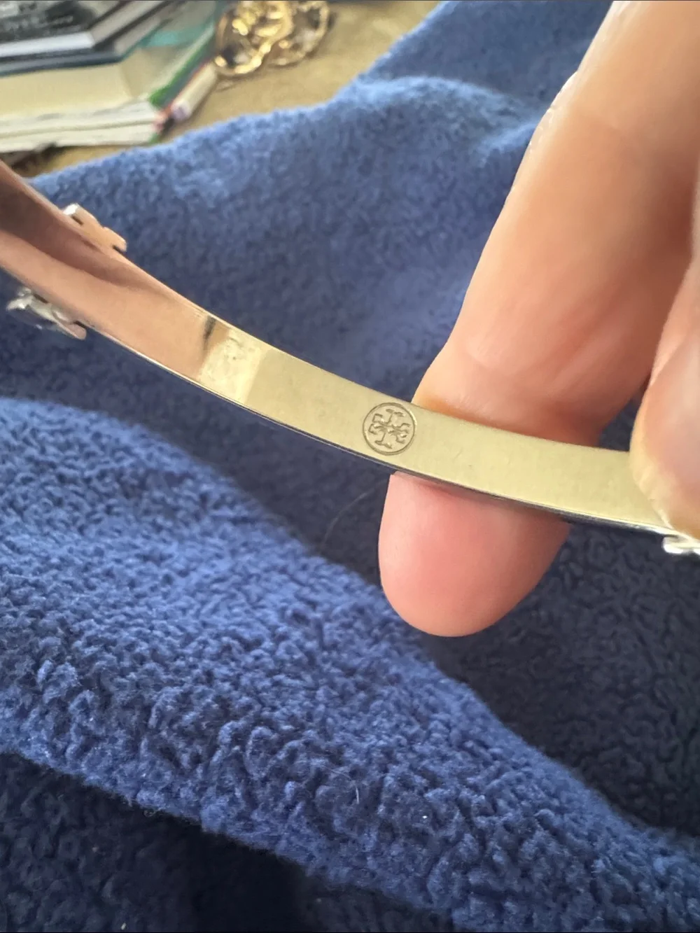 Tory Burch Polished Silver Logo Hinged Bracelet